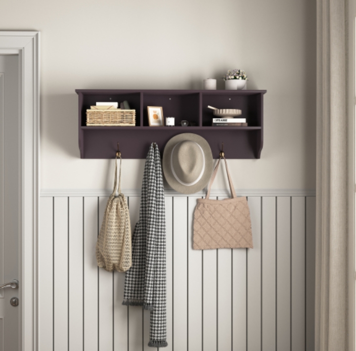 Espresso Entryway Wall Mounted Coat Rack