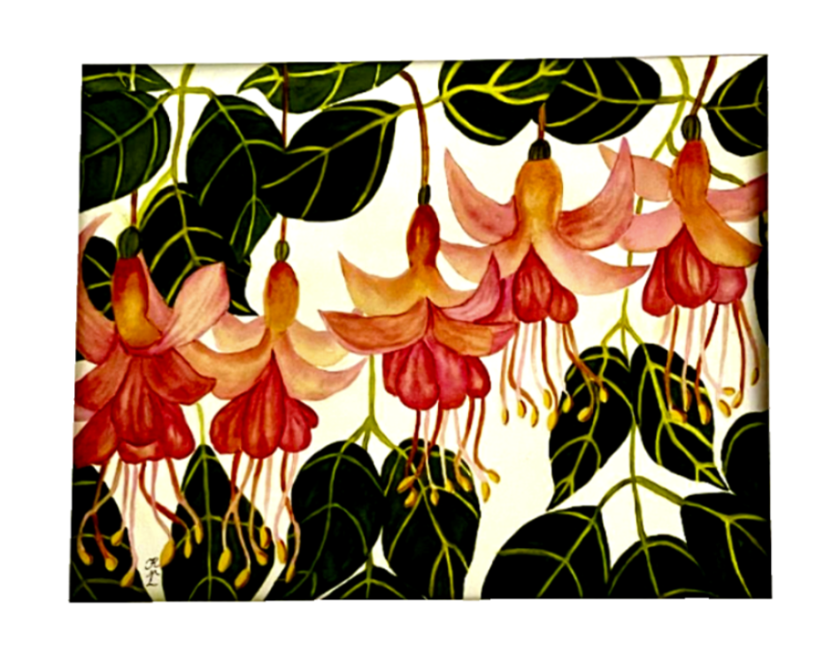 Painting Watercolor Flower Fuchsia Pink Orange Art
