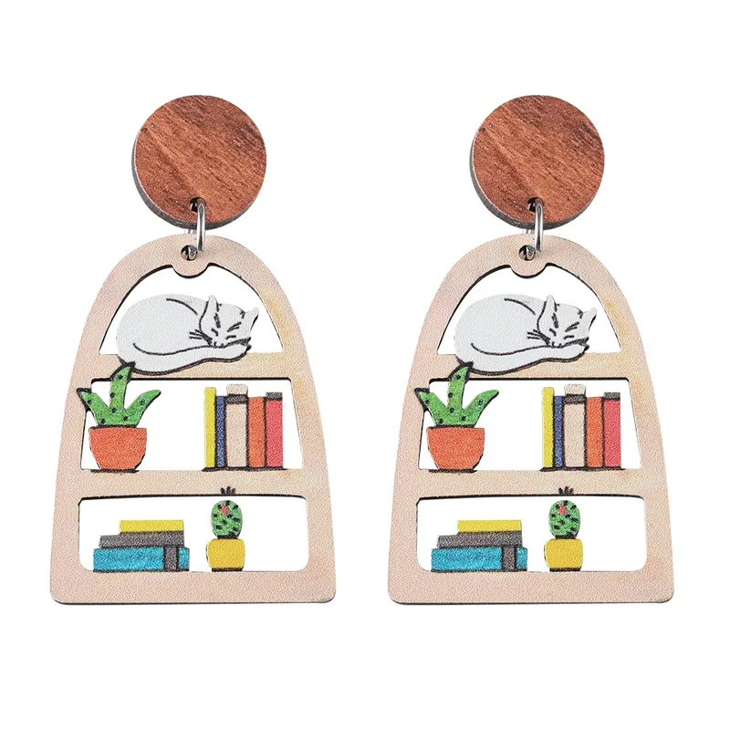 MEKIMI JEWELRY-Books and Cat Wood