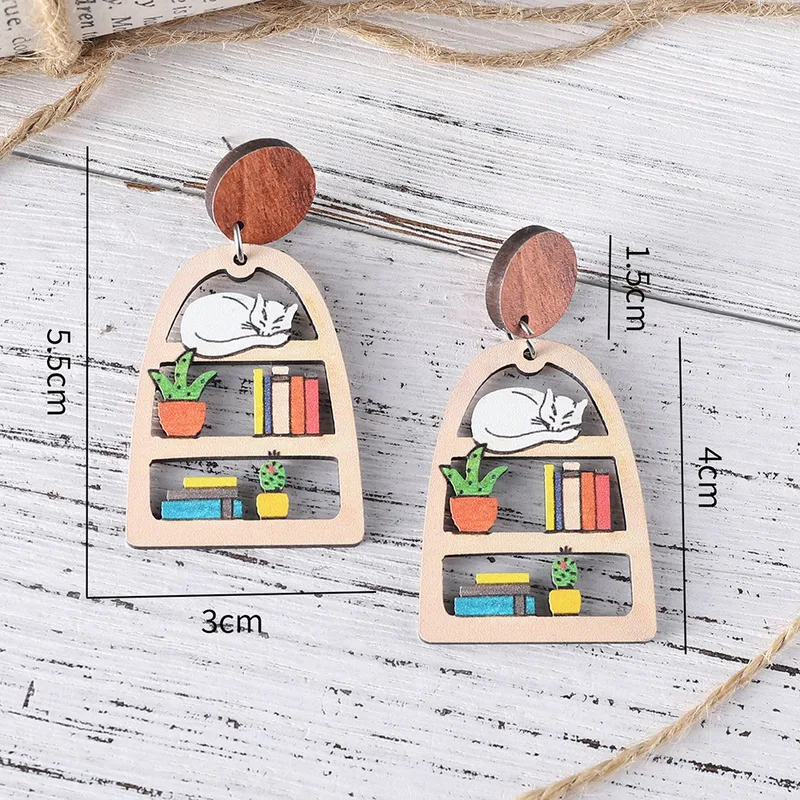 MEKIMI JEWELRY-Books and Cat Wood