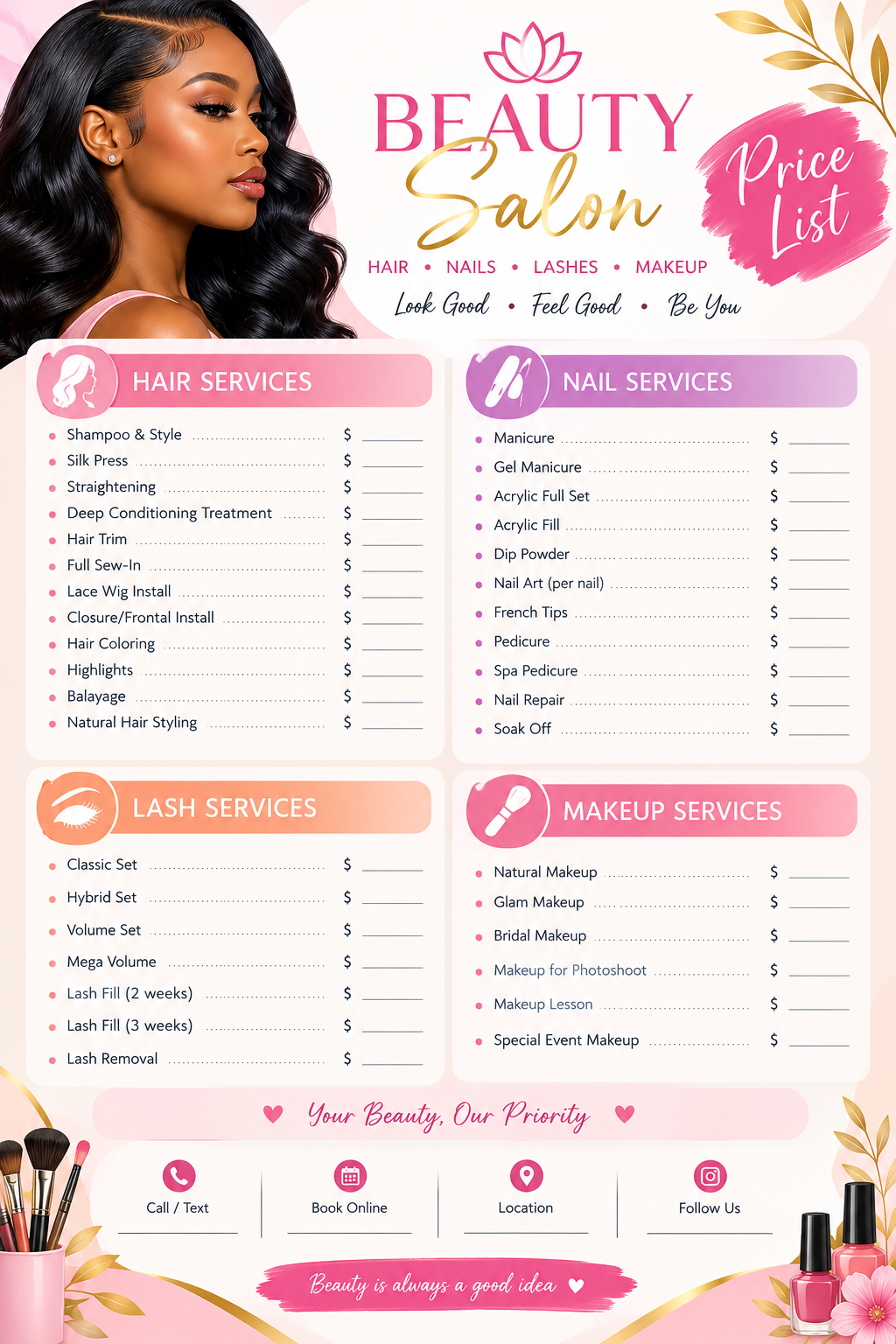Beauty Salon Price List – Editable Google Slid