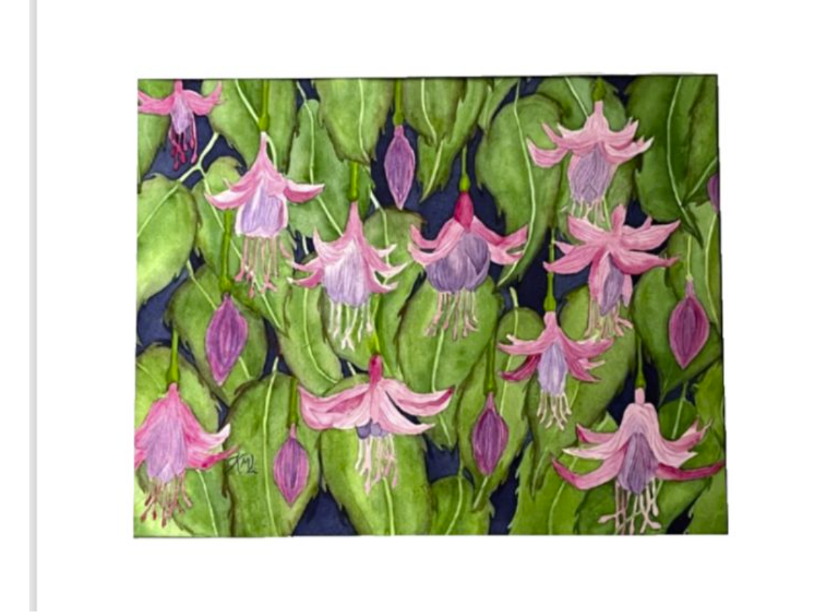 Painting Watercolor Flower Fuchsia Pink Purple Art