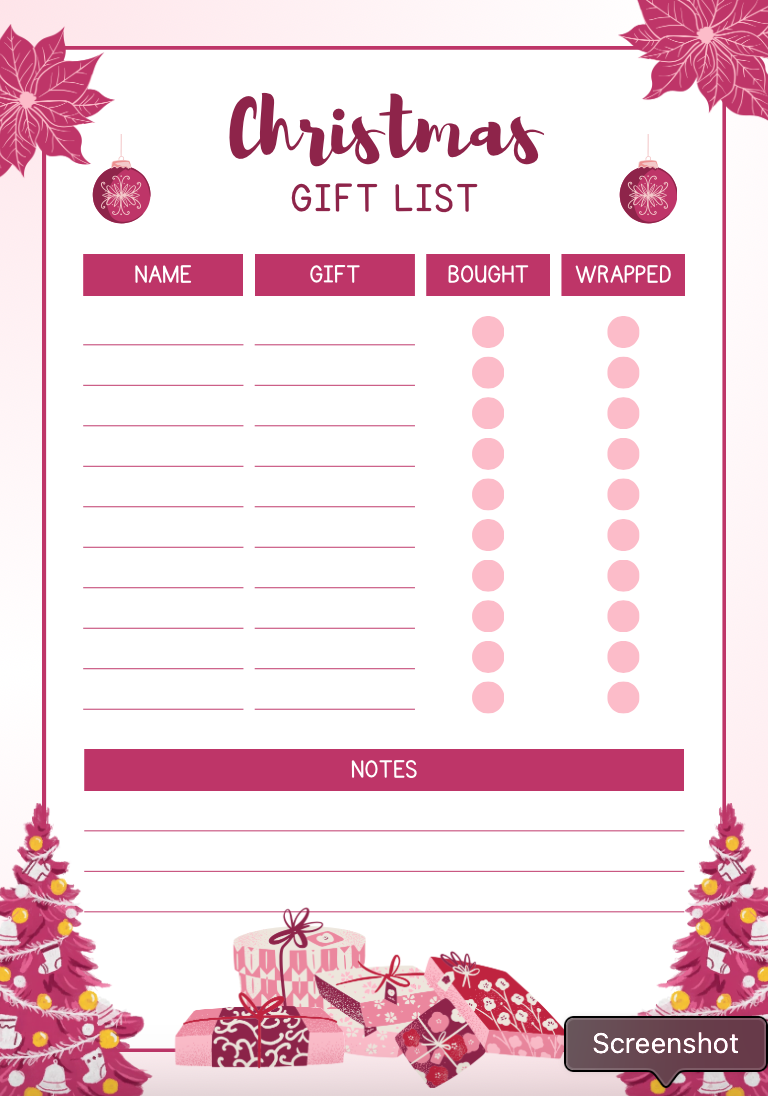 Elegant Christmas Gift List Planner