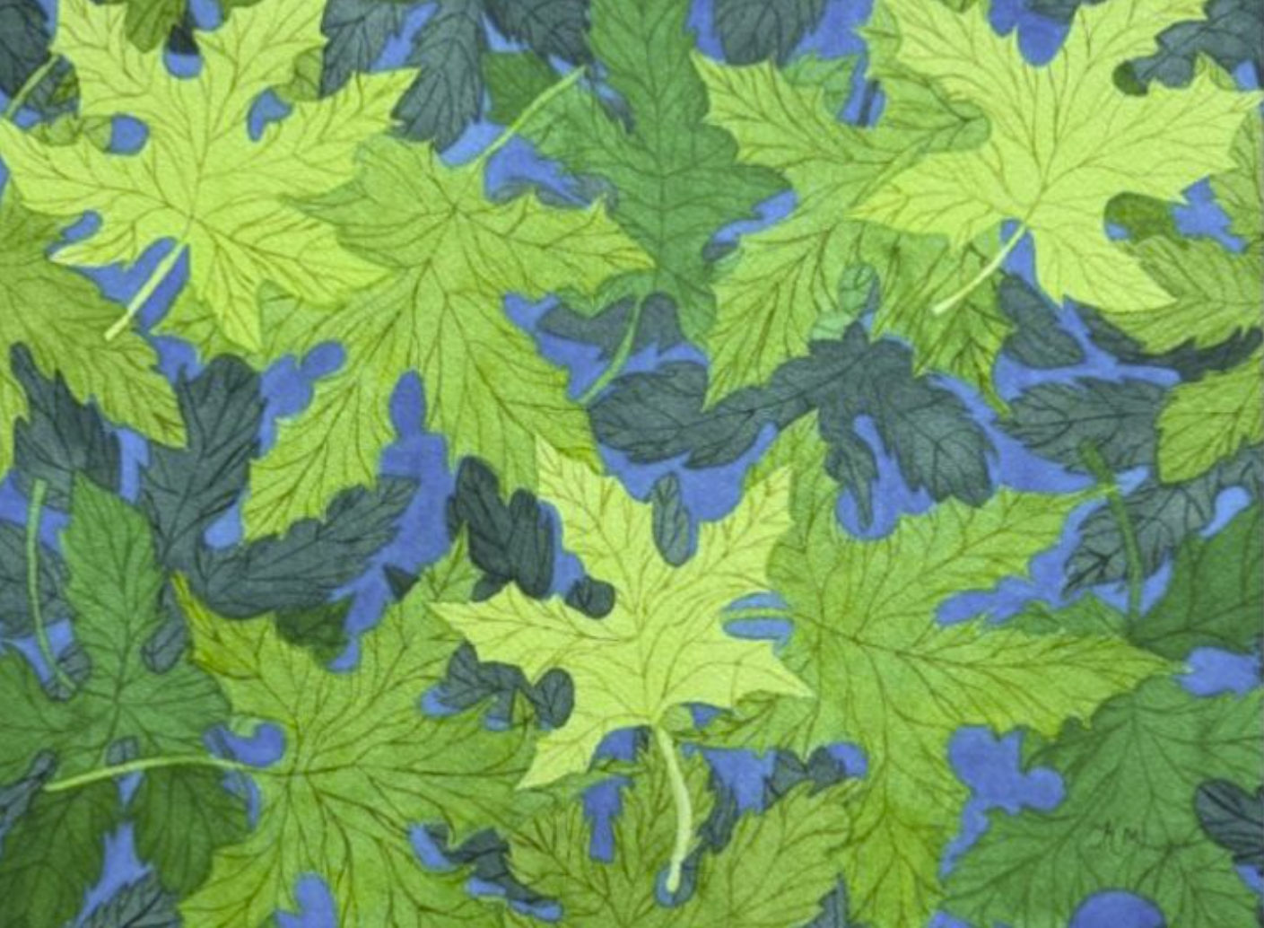 Painting Watercolor Leaves Spring Green Blue Art
