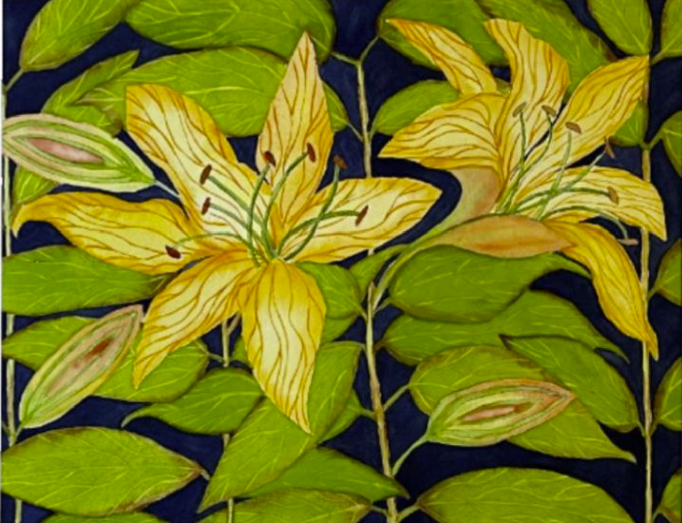 Painting Watercolor Flower Lily Yellow Orange Art
