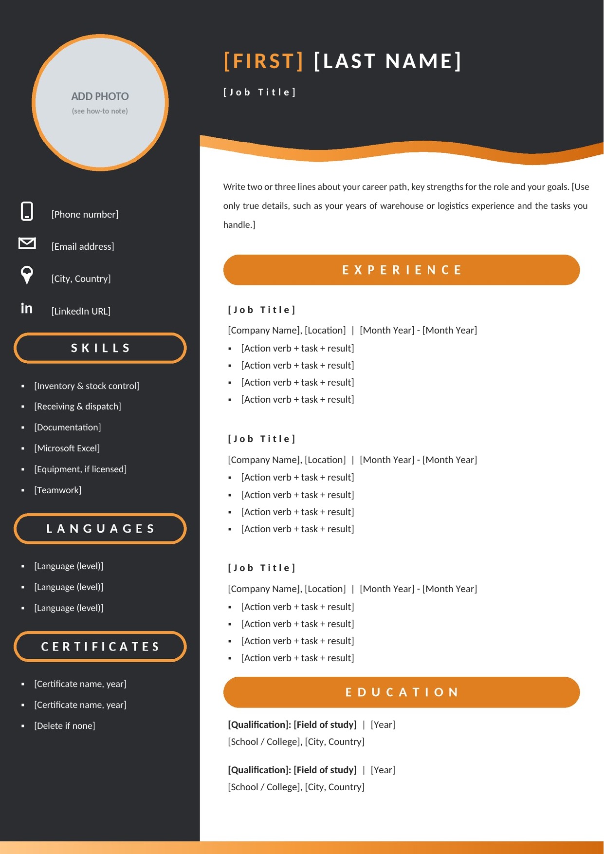 CV_Template_23_L_Shape_Charcoal_Orange