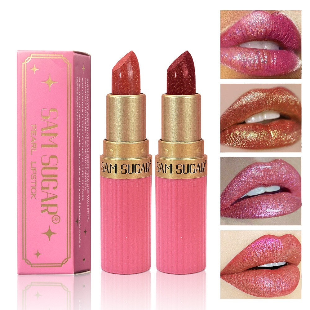 Nude Pink Luxurious Metallic Glitter Lipstick Long