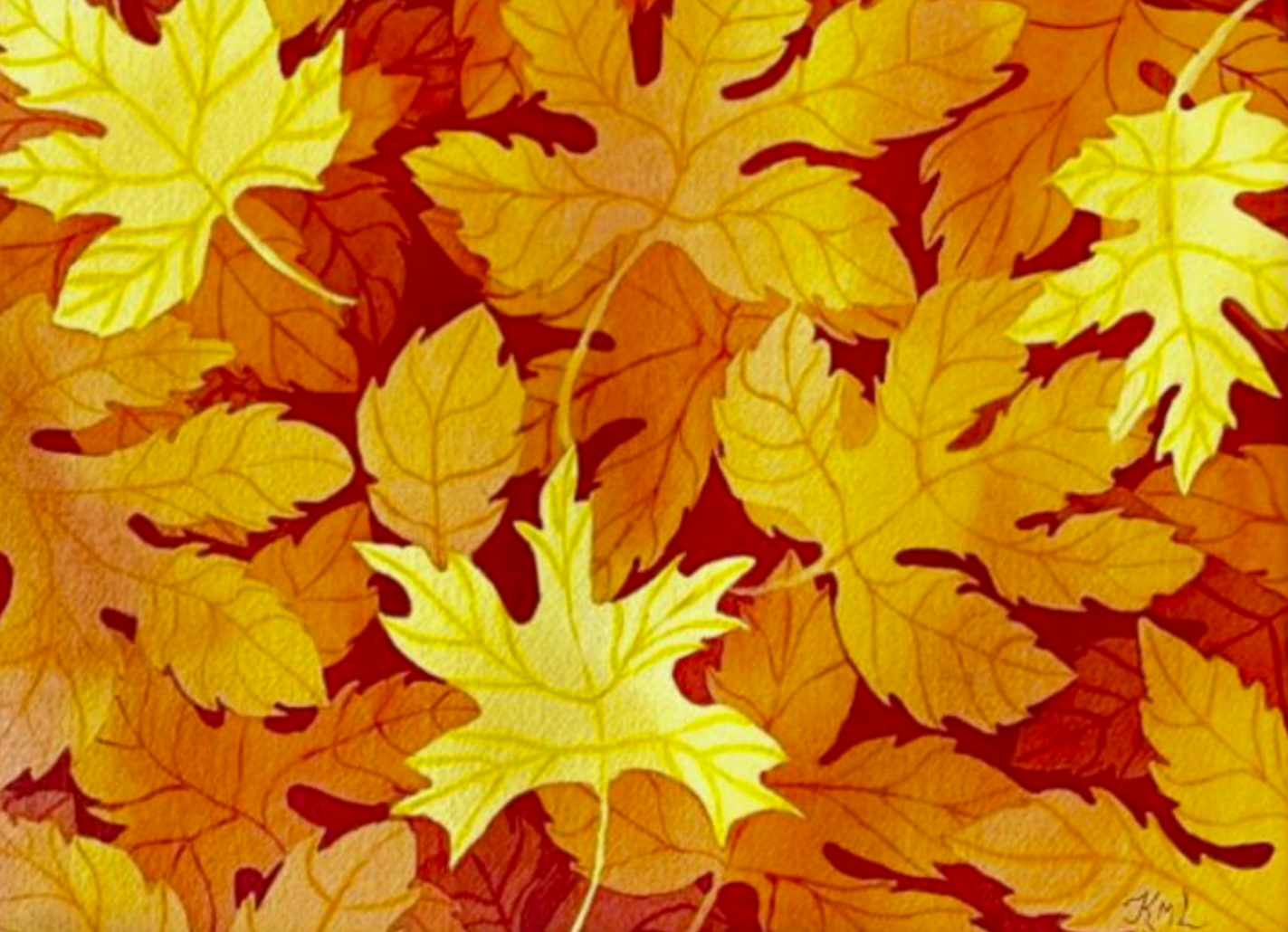Painting Watercolor Leaves Orange Yellow Red Art