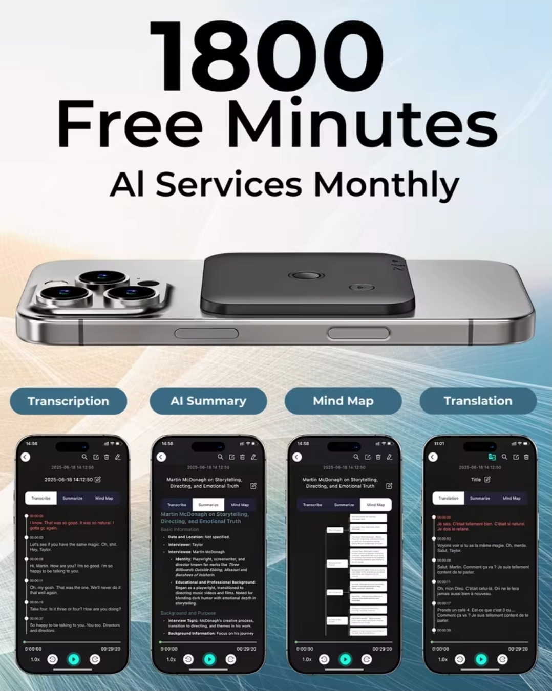 AI Voice Recorder 64GB with Speech-to-Text